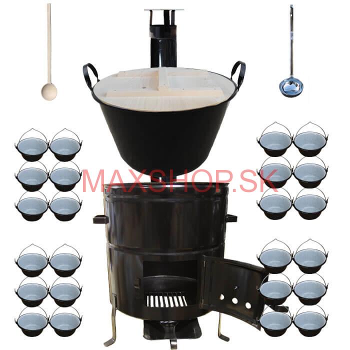 Smaltovaný kotol 100 L + servírovacie kotlíky (24 ks) + vareška a naberačka BIG PARTY
