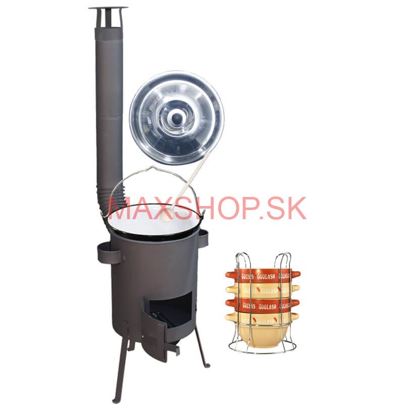 Smaltovaný kotlík 22 L (1,2 mm) + misky na guláš 4 ks + žiaruvzdorná kotlina 42 PLUS 600 4 MM