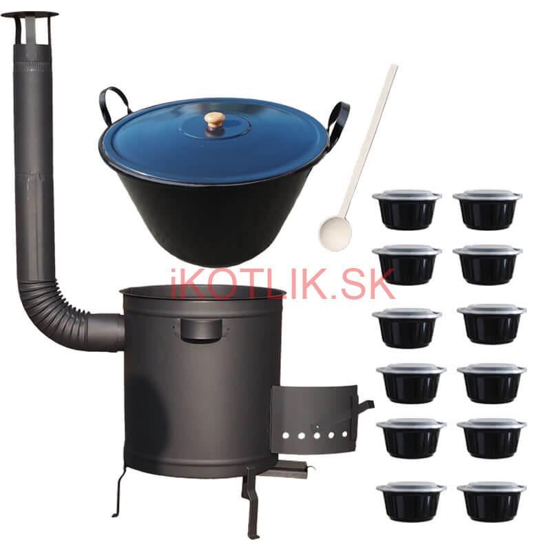 Smaltovaný kotol 70 L + hrubostenná kotlina 53 cm (1,5 mm) STRONG PLUS 600 + misky 12 ks