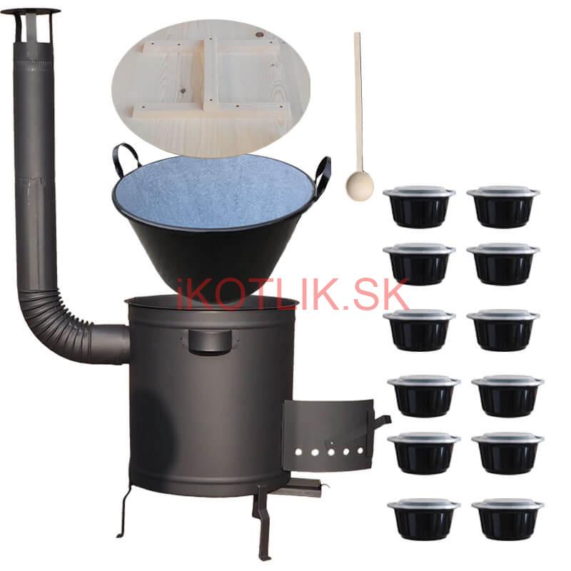 Smaltovaný kotol 80 L + hrubostenná kotlina 60 cm (1,5 mm) STRONG PLUS 600 + misky 12 ks