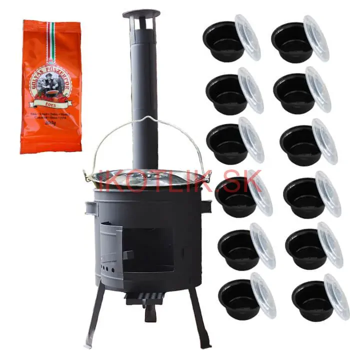 Smaltovaný kotlík 22 L (1,2 mm) + hrubostenná (1,5 mm) žiaruvzdorná kotlina BALKY STRONG 42 PLUS 600 + misky 12 ks + paprikové korenie na guláš 100 g