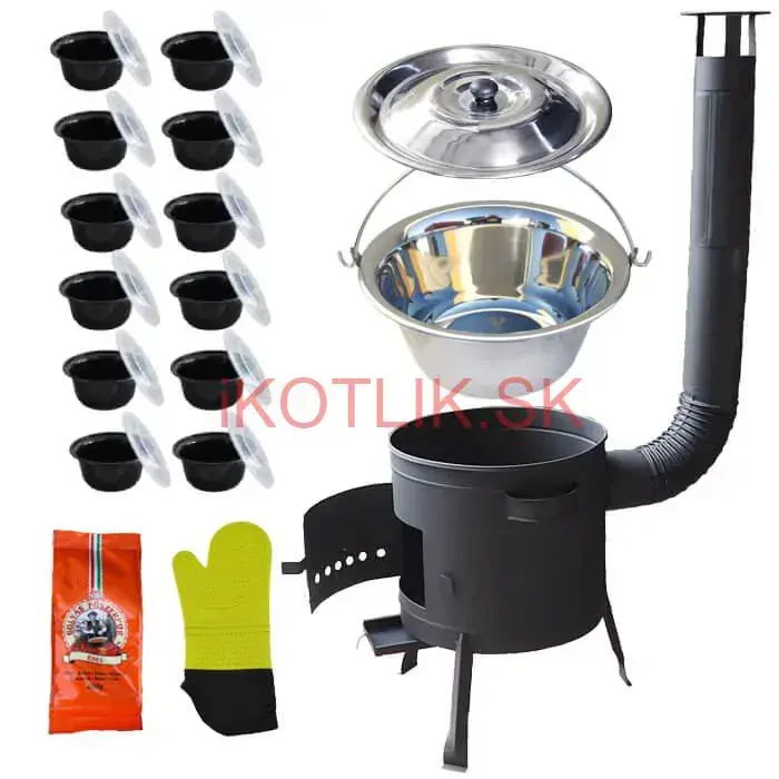 Nerezový kotlík 22 L (0,8 mm) + misky 12 ks + nízka žiaruvzdorná kotlina (1,0 mm) 42 PLUS 600