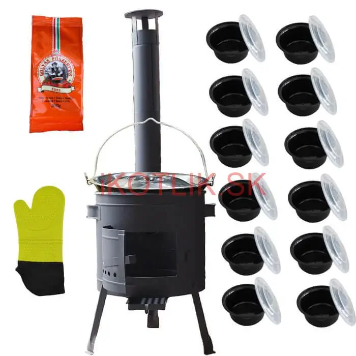 Smaltovaný kotlík 22 L (1,2 mm) + misky 12 ks + nízka žiaruvzdorná kotlina (1,5 mm) 42 PLUS 600