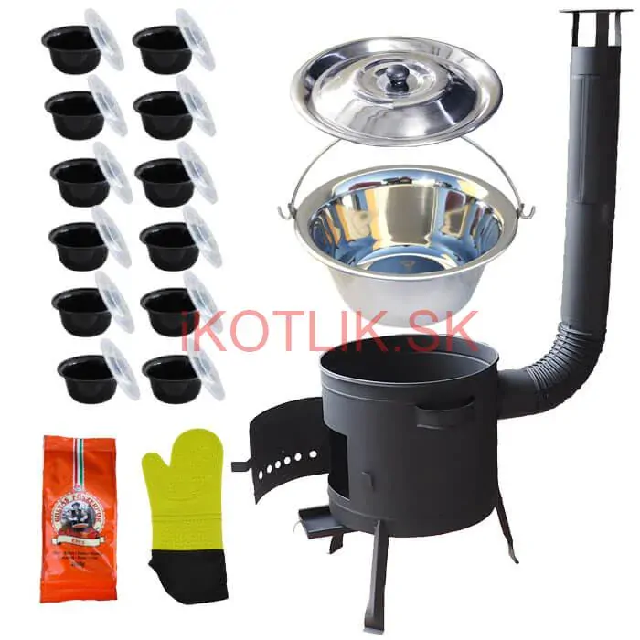 Nerezový kotlík 22 L (0,8 mm) + misky 12 ks + nízka žiaruvzdorná kotlina (1,5 mm) 42 PLUS 600