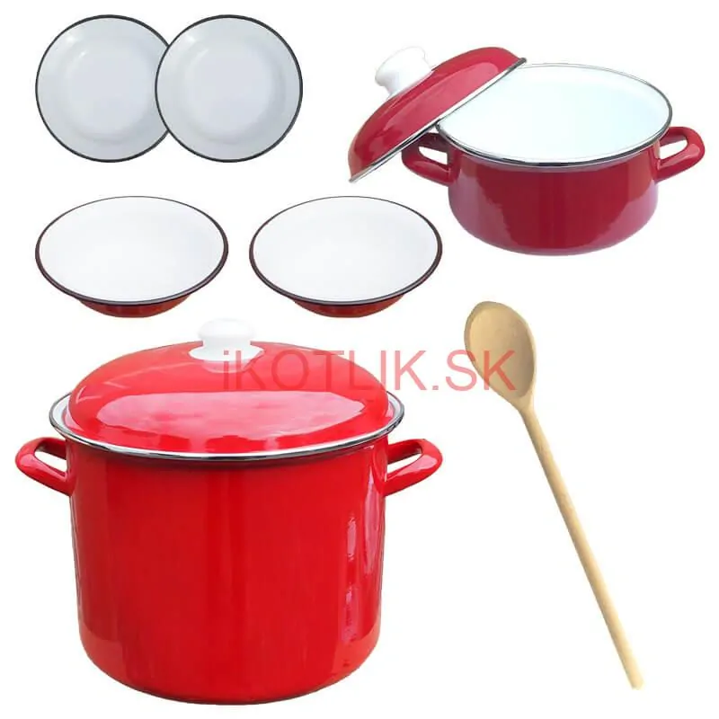 Smaltovaný hrniec s pokrievkou 4 l +  Smaltovaný kastról s pokrievkou 2 L + taniere Classic