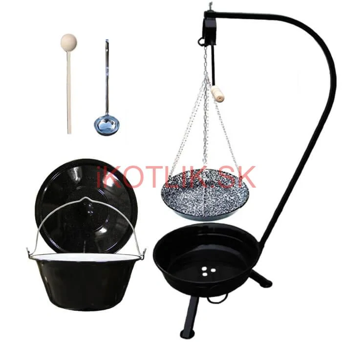 Smaltovaný kotlík 30 L (1,2 mm) + smaltovaná panvica + prenosné ohnisko