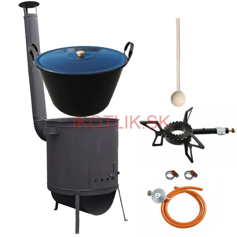 Smaltovaný kotol 60 L na zabíjačku + žiaruvzdorná kotlina 53 PLUS 600 4 MM + horák 7,5 kW + vareška