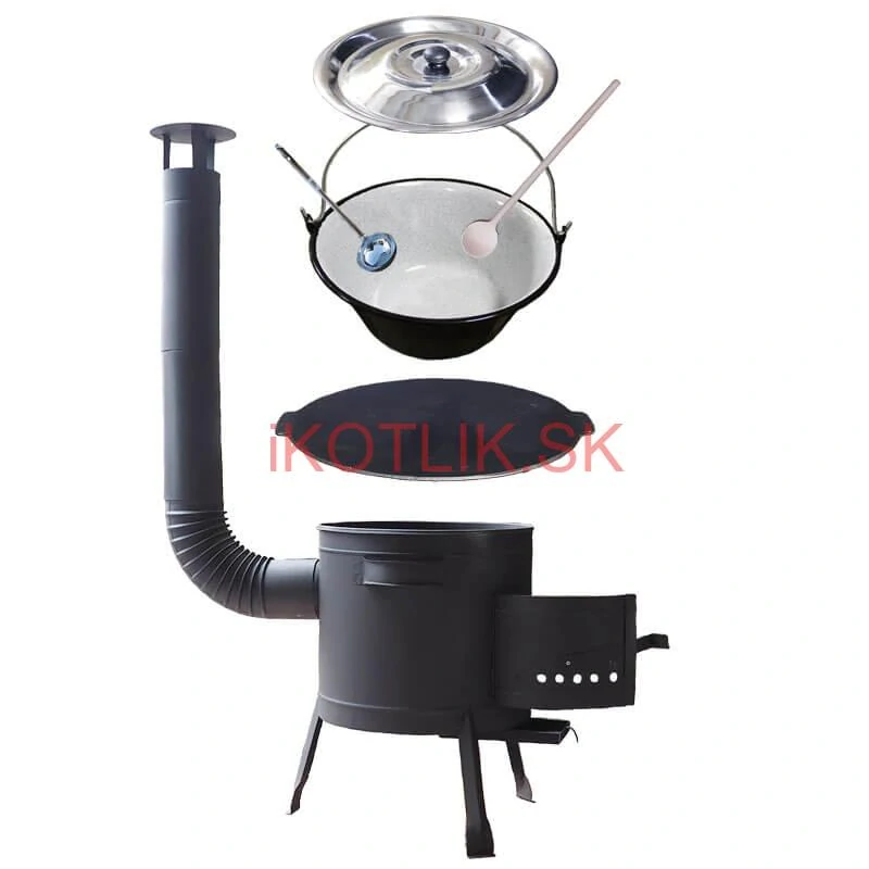 Smaltovaný kotlík 22 L + liatinová panvica 45 cm + nízka žiaruvzdorná kotlina 42 cm PLUS 600