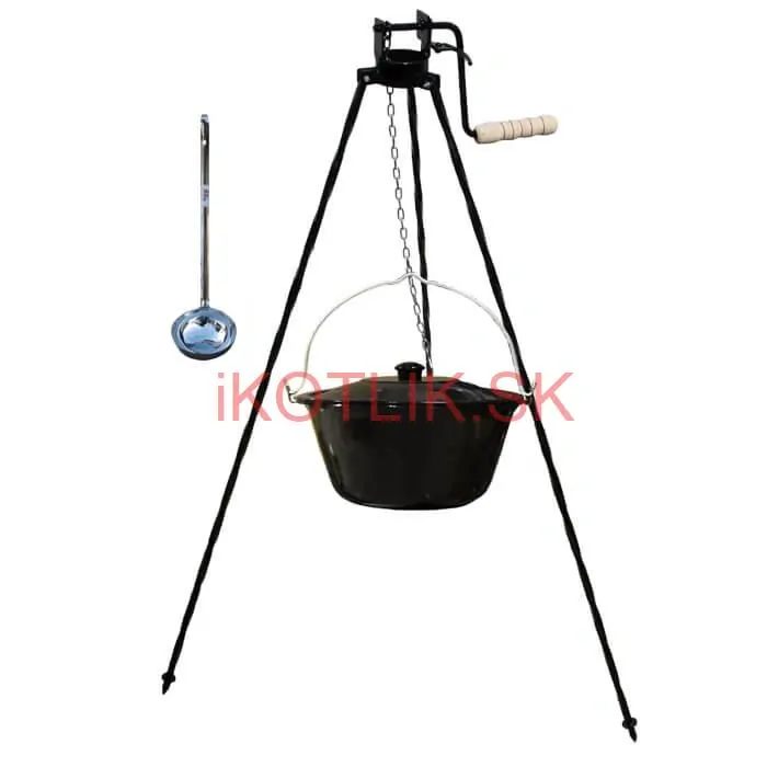 Smaltovaný kotlík 25 L + pokrievka + stojan s kladkou VAR