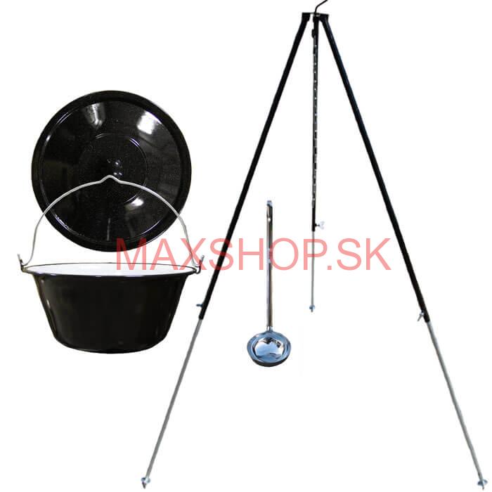 Smaltovaný kotlík 30 L + pokrievka + teleskopická trojnožka 1,40 m