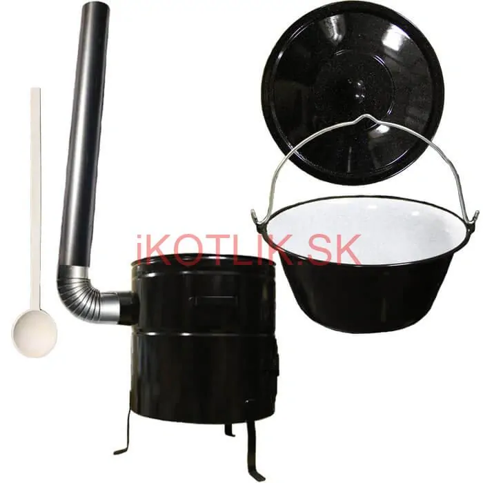 Smaltovaný kotlík 30 L (1,2 mm) + kovová kotlina 50 CLASSIC (KOV) + dymovod Max Party