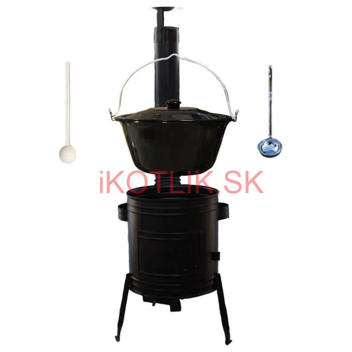 Smaltovaný kotlík 30 L (1,2 mm) + kovová kotlina 45 CLASSIC (KOV) + vareška a naberačka Easy party