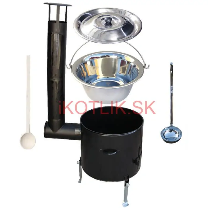 Antikorový kotlík 22 L (0,8 mm) + smaltovaná kotlina 42 cm + vareška a naberačka Easy party