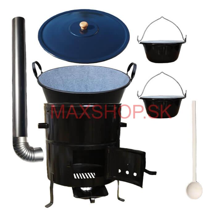 Zabíjačkový smaltovaný kotol 70 L + kovová kotlina 56 cm + 2 servírovacie kotlíky