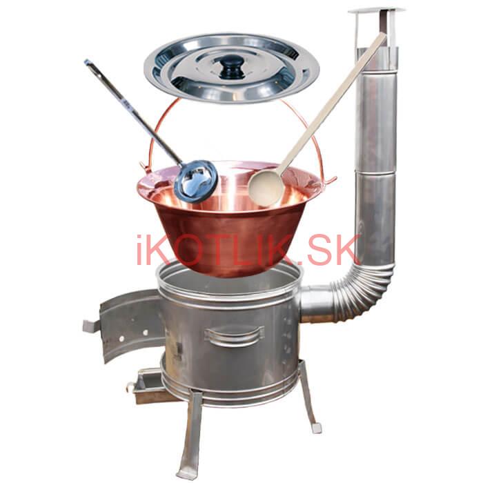 Medený kotlík 30 L (1,2 mm) + nerezová kotlina 45 cm + vareška a naberačka TOPLUX