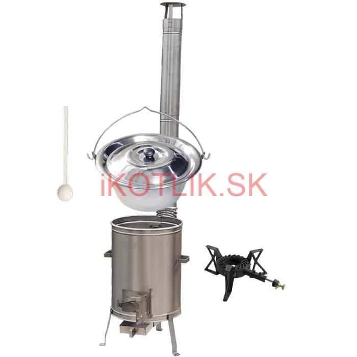 Antikorový kotlík 10 L (1,2 mm) + nerezová kotlina 36 cm + liatinový horák 7 kW, vareška LUX