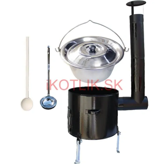 Antikorový kotlík 20 L (0,8 mm) + smaltovaná kotlina 42 cm + vareška a naberačka Easy party