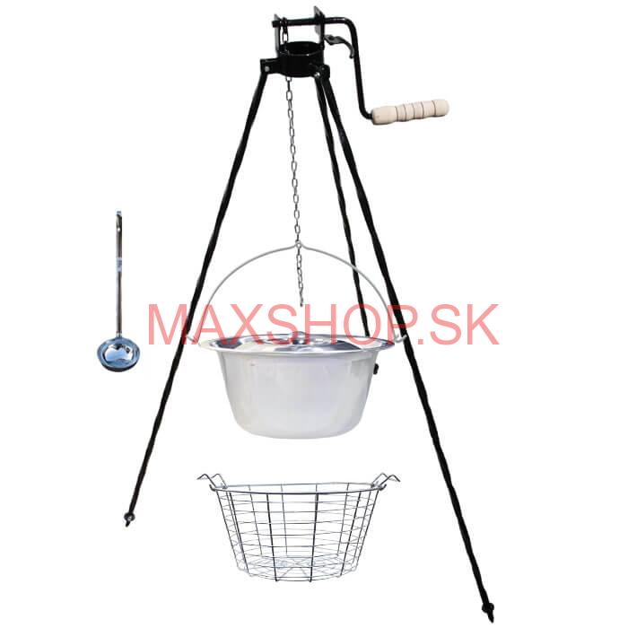 Nerezový kotlík 20 L (1,2 mm) + drôtený kôš + stojan s kladkou VAR