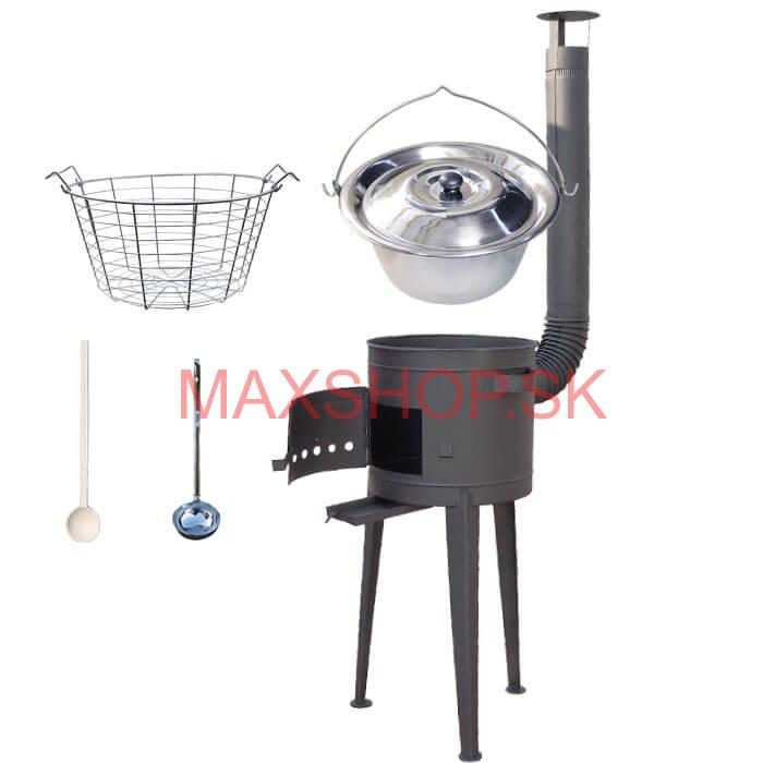 Nerezový kotlík 20 L (1,2 mm) + drôtený kôš + vysoká žiaruvzdorná kotlina 42 PLUS 600