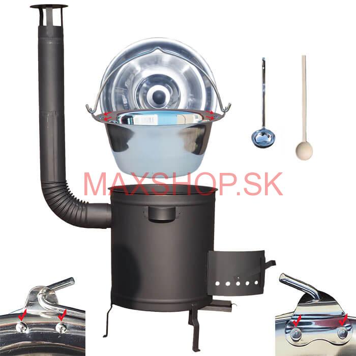 Nerezový kotlík 20 L (0,8 mm) zosilnený s nitmi + hrubostenná (1,5 mm) a žiaruvzdorná kotlina 42 PLUS 600