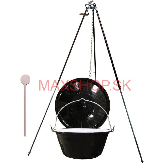 Smaltovaný kotlík 25 L (1,2 mm) + teleskopická trojnožka s poistnou kladkou + pokrievka