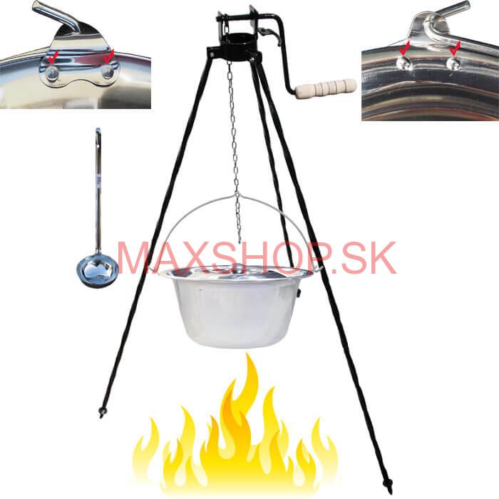 Antikorový kotlík 15 L (0,8 mm) s nitmi + stojan s kladkou VAR