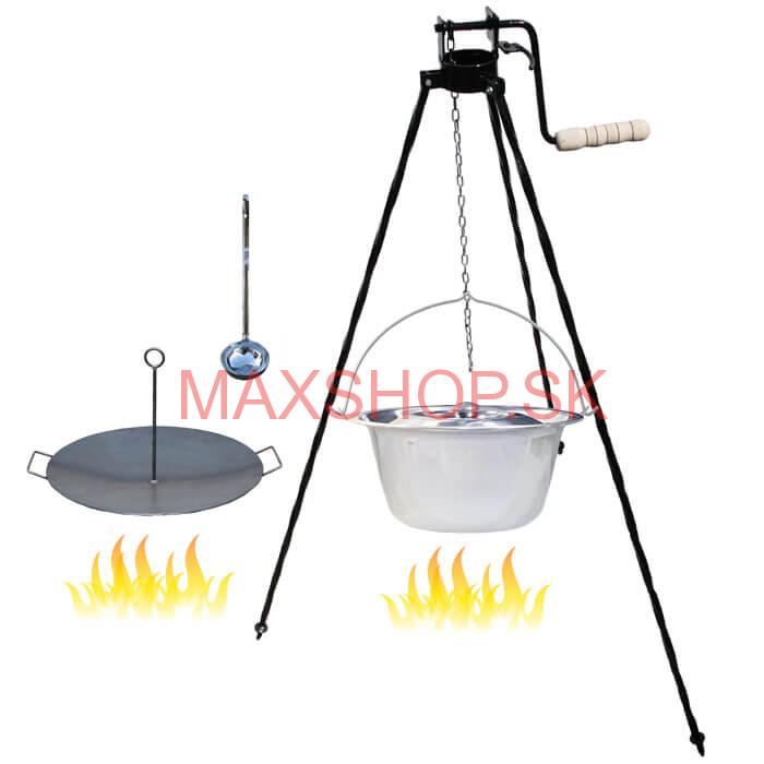 Antikorový kotlík 22 L (0,8 mm) + panvica na grilovanie a stojan s kladkou VAR