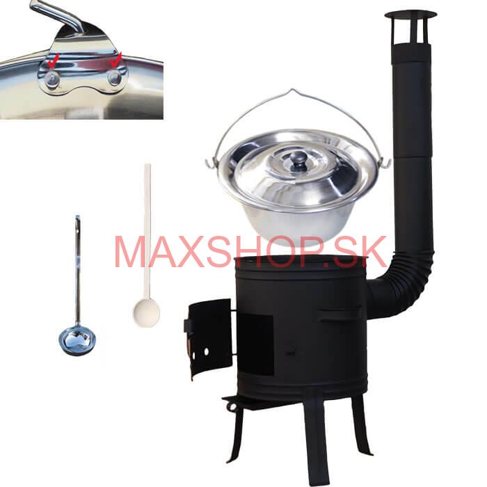 Antikorový kotlík 10 L (0,8 mm) s nitmi + nízka žiaruvzdorná kotlina 33 cm PLUS 700 + vareška a naberačka