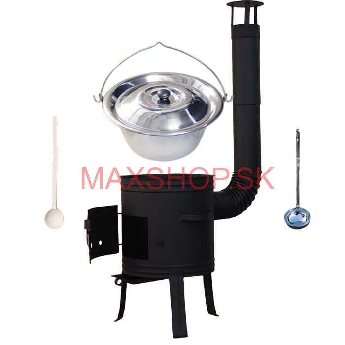 Antikorový kotlík 10 L (1,2 mm) + nízka žiaruvzdorná kotlina 33 cm PLUS 700 + vareška a naberačka