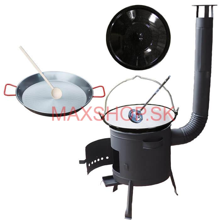 Smaltovaný kotlík 16 L + Paella oceľová panvica 42 cm + žiaruvzdorná nízka kotlina 39 PLUS 600