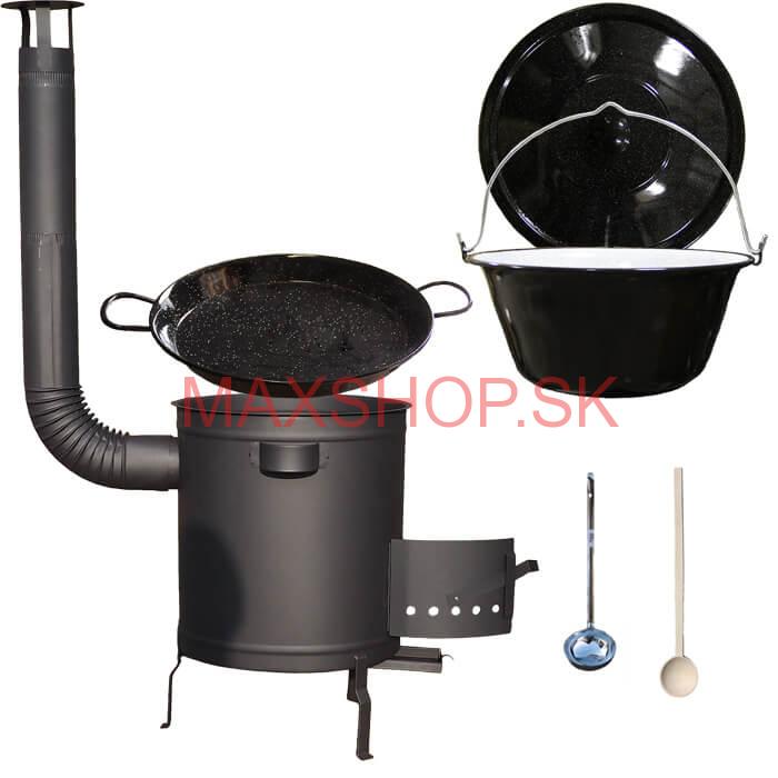 Smaltovaný kotlík 13 L (1,2 mm) + Paella panvica 38 cm + hrubostenná (1,5 mm) žiaruvzdorná kotlina (1,5 mm) 36 PLUS 600