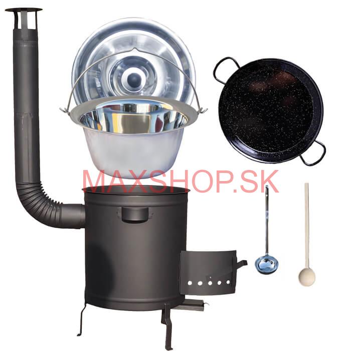 Nerezový kotlík 14 L (0,8 mm) + Paella panvica 38 cm + hrubostenná (1,5 mm) žiaruvzdorná kotlina (1,5 mm) 36 PLUS 600