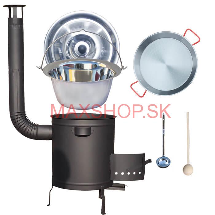 Nerezový kotlík 14 L (0,8 mm) + Paella panvica 38 cm + hrubostenná (1,5 mm) žiaruvzdorná kotlina (1,5 mm) 36 PLUS 600