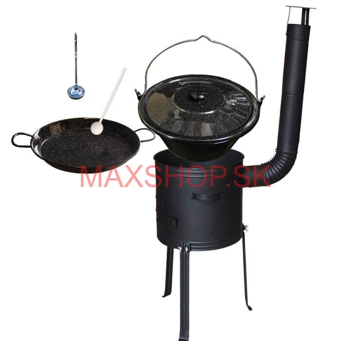 Smaltovaný kotlík 13 L (1,2 mm) + Paella panvica 38 cm + kotlina s vysokými nožičkami 36 cm, žiaruvzdorná farba Plus 700