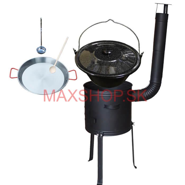 Smaltovaný kotlík 13 L (1,2 mm) + Paella panvica 38 cm + kotlina s vysokými nožičkami 36 cm, žiaruvzdorná farba Plus 700