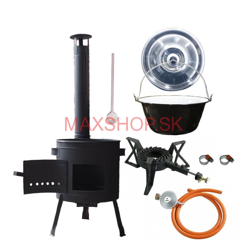 Smaltovaný kotlík (1,2 mm) 20 L + liatinový horák 5,5 kW + nízka kotlina 42 PLUS 600 + nerezová pokrievka INOX