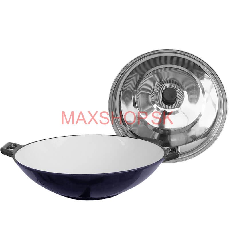 Liatinový wok – smaltovaný povrch 37 cm + nerezová pokrievka