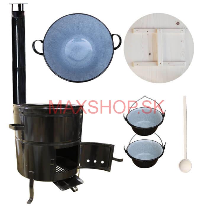 Zabíjačkový smaltovaný kotol 100 L + kovová kotlina 60 cm + 2 servírovacie kotlíky