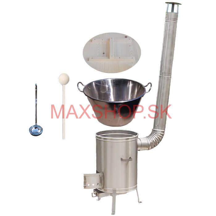 Zabíjačkový nerezový kotol 100 L + nerezová kotlina 60 cm + vareška a naberačka