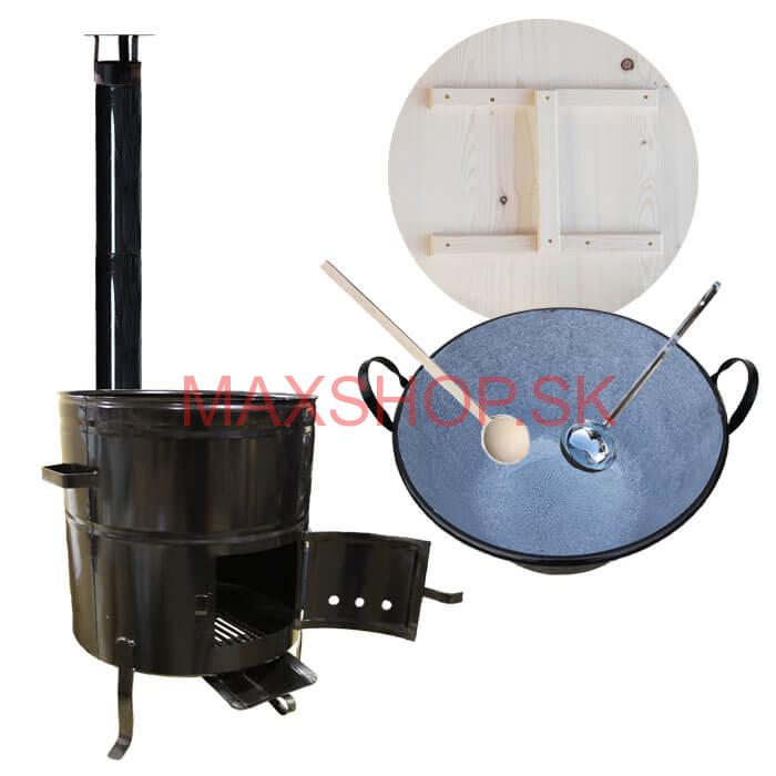 Smaltovaný kotol 100 L + kovová kotlina 60 cm + vareška a naberačka BIG PARTY