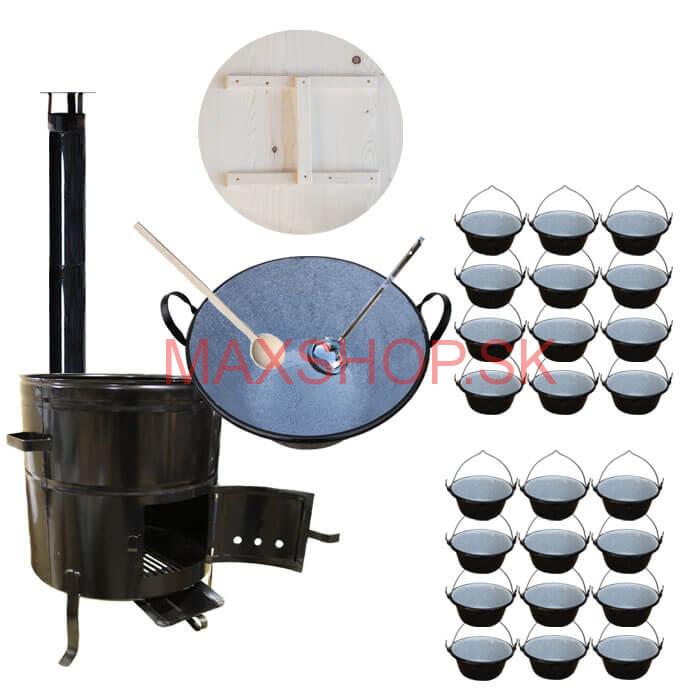 Smaltovaný kotol 100 L + servírovacie kotlíky (24 ks) + vareška a naberačka BIG PARTY