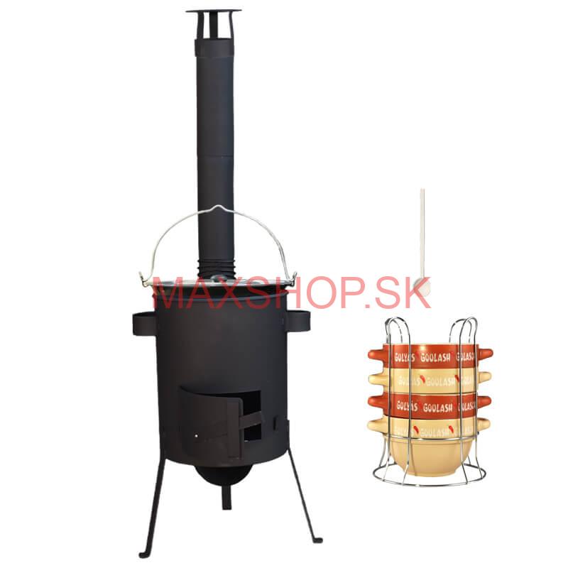 Smaltovaný kotlík 22 L (1,2 mm) + misky na guláš 4 ks + žiaruvzdorná kotlina 42 PLUS 600 4 MM