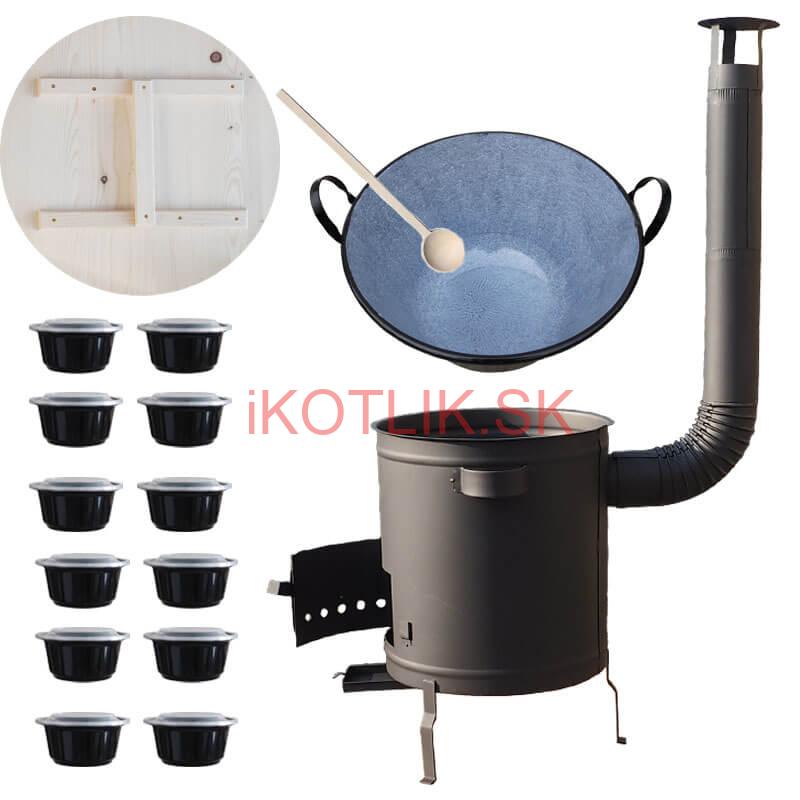 Smaltovaný kotol 80 L + hrubostenná kotlina 60 cm (1,5 mm) STRONG PLUS 600 + misky 12 ks