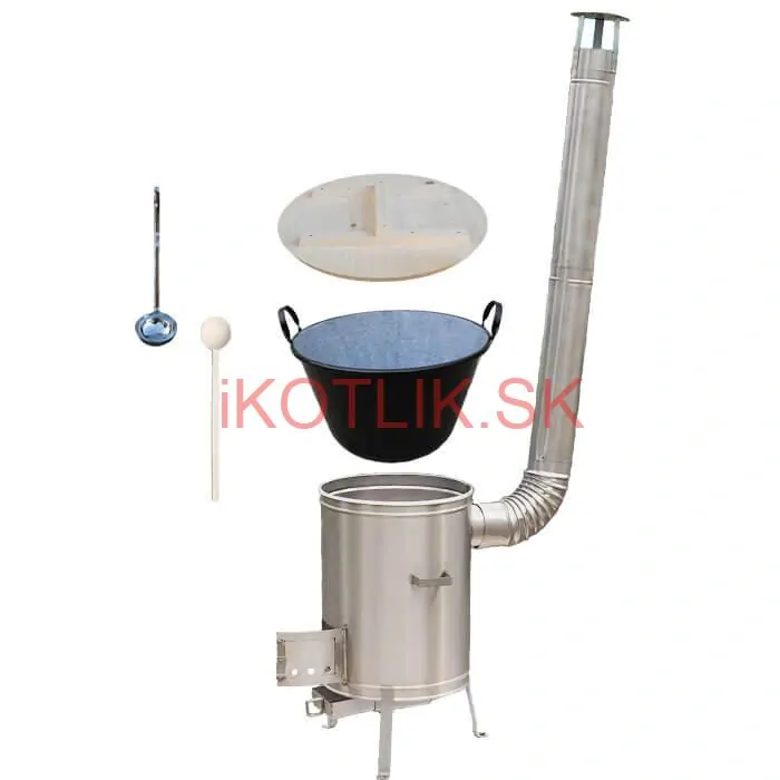 Zabíjačkový smaltovaný kotol 100 L + nerezová kotlina (1,5 mm) 60 cm LUX + vareška a naberačka