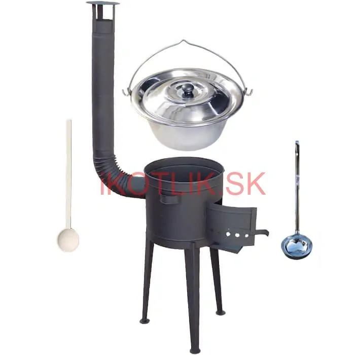 Nerezový kotlík 22 L (0,8 mm) + vysoká žiaruvzdorná kotlina (2,0 mm) HODO 42 cm PLUS 600 + vareška + naberačka