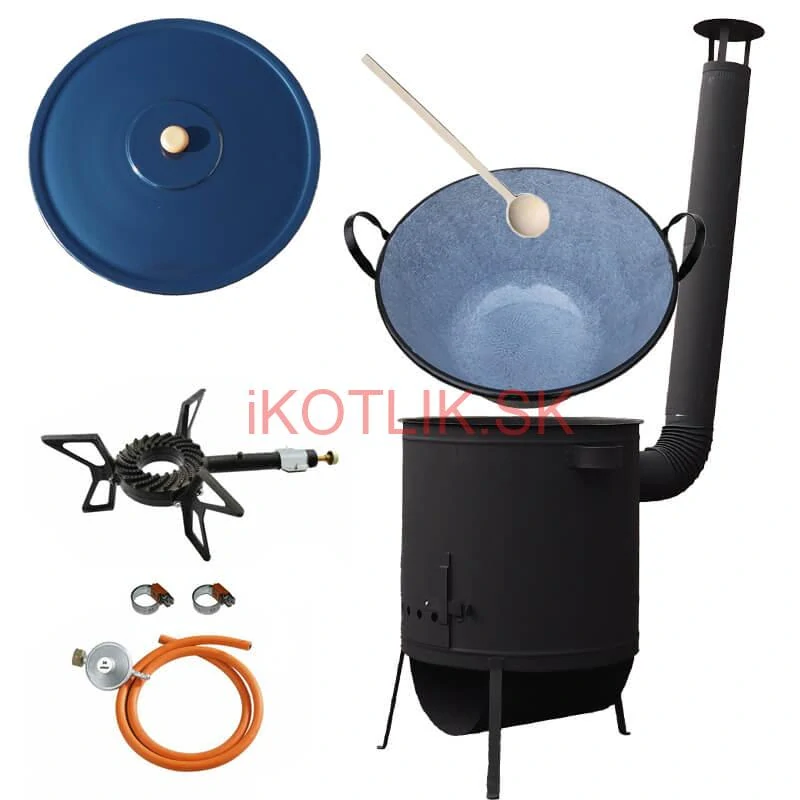 Smaltovaný kotol 60 L na zabíjačku + žiaruvzdorná kotlina 53 PLUS 600 4 MM + horák 7,5 kW + vareška