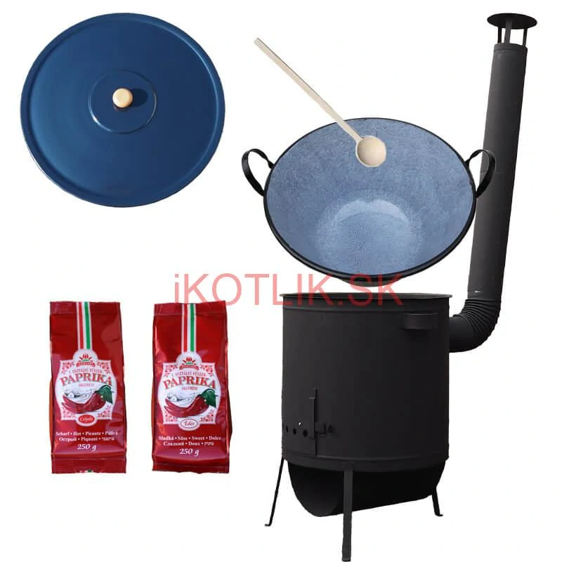 Smaltovaný kotol 70 L na zabíjačku + žiaruvzdorná kotlina 53 PLUS 600 4 MM + sladká a štipľavá paprika + vareška
