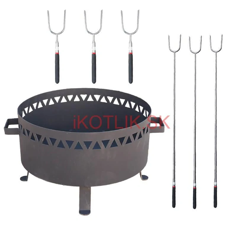 Prenosné ohnisko kov (1,5 mm) FIFO žiaruvzdorná farba PLUS 600 + Vidličky na opekanie teleskopické 6 ks