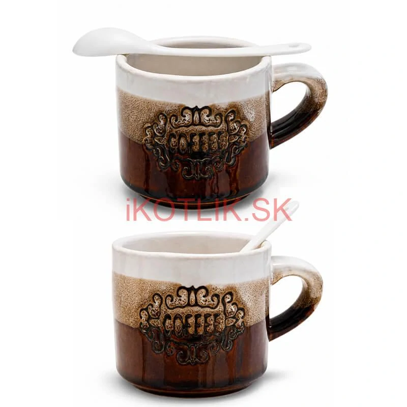 Keramické poháre na kávu 150 ml COFFEE s lyžičkami 2 ks