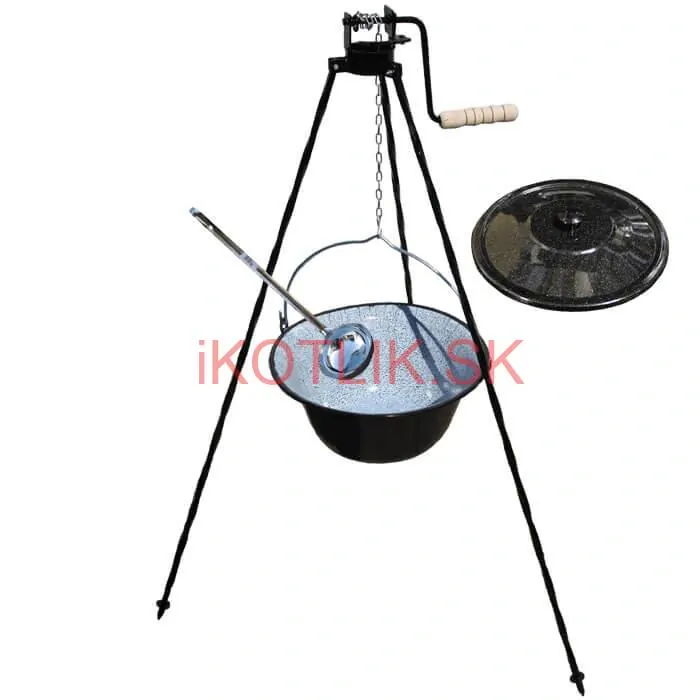 Smaltovaný kotlík 13 L + pokrievka + stojan s kladkou VAR